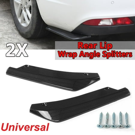 1 Pair Car Universal Rear Bumper Lip Wrap Angle Splitters Wings Aprons Anti-Scratch Diffuser Winglet Protector Rear Spat, Carbon Fiber Look