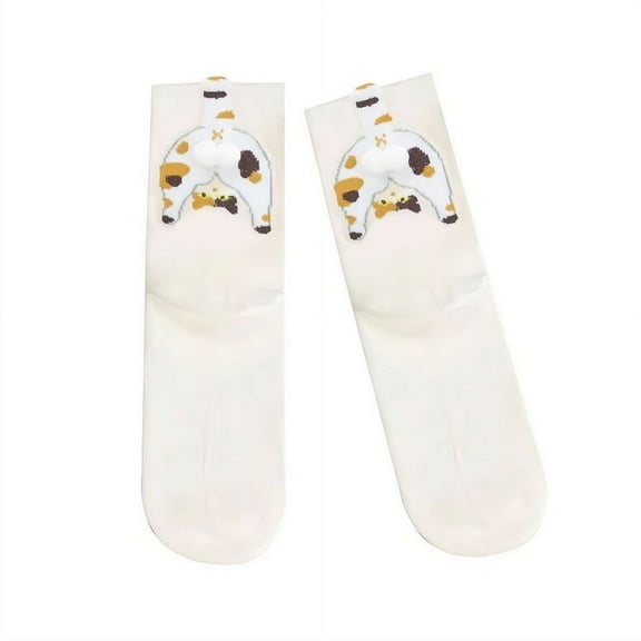 1 Pair Cartoon Cat Graphics Socks with Balls, Funny Animal Cats Middle Tube Sock for Couples, Cats Lovers, All Season