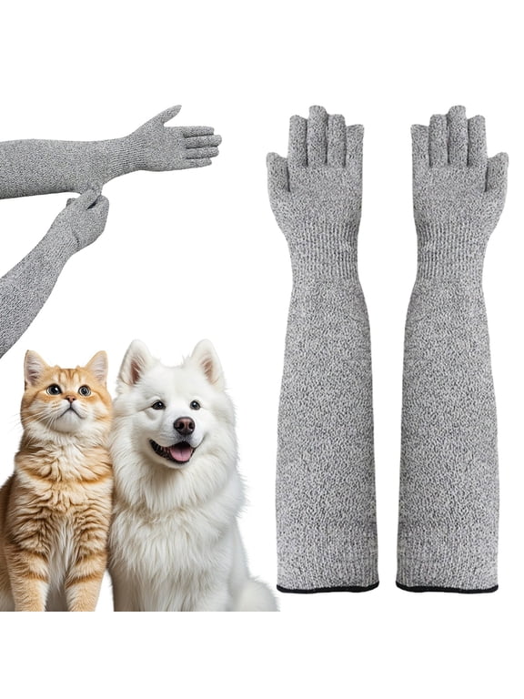 1 Pair Cat Grooming Gloves Bite Proof Pet Handling Gloves - 13" Extra-Long Cat Grooming Arm Sleeves, Pet Grooming GlovesAnti-Scratch Protective Sleeves for Nail Trimming,Grey, Grey, XXL
