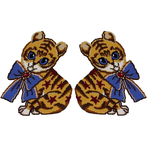 1 Pair Cat Patches Knotbow Cat Patch Animal Embroidered Applique Sew on Jacket Clothes Decorative Badges