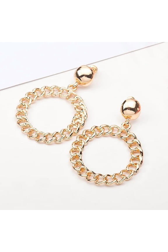 1 Pair Chain Charm Dangle Stud Earrings Chain Link Hoop Earrings Lightweight Wedding Party Prom Jewelry Gifts 56x37mm Gold
