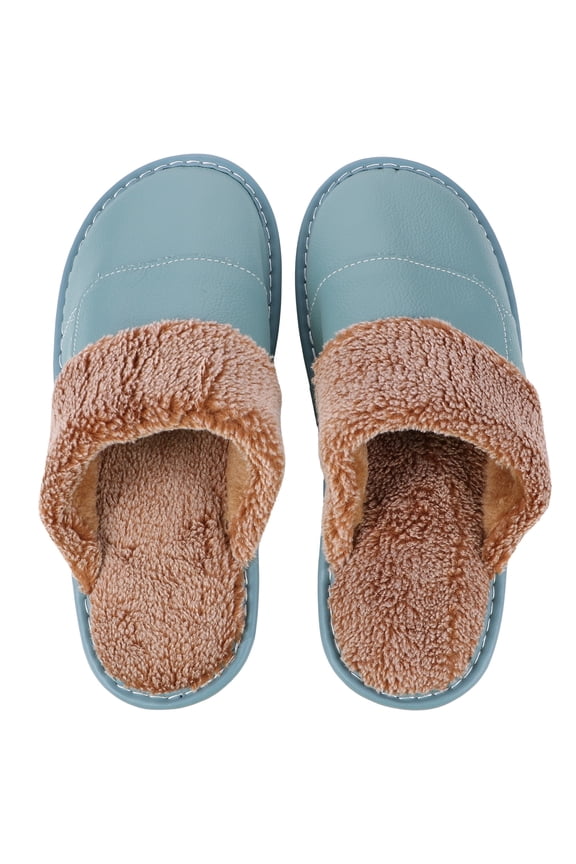 1 Pair Chic Home Winter Cattlehide Slipper Anti-Slip Warm Lover Slippers (38-39)