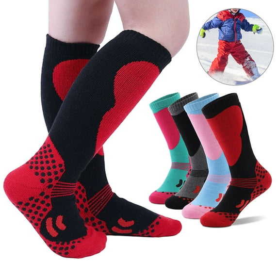 1 Pair Children Winter Ski Socks Long-Tube Thermal Thickened Cotton Socks Sweat Absorption Comfortable Outdoor Sports Socks for Boys Girls Winter Skiing Snowboarding