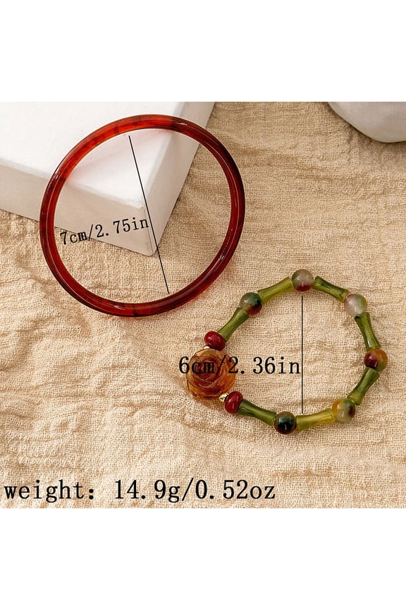 1 Pair Chinese Style Bracelets Retro Bracelet Rose Bamboo Beaded Bracelet Mismatched Bracelets