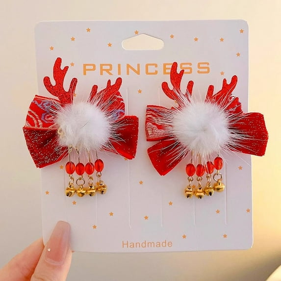 1 Pair Chinese Style Hair Clips, Chinese New Year Tassel Hair Accessories, Hairy Furry Balls Barrettes Hairpins, Unique Chinese Tradition Design, For Women and Girls