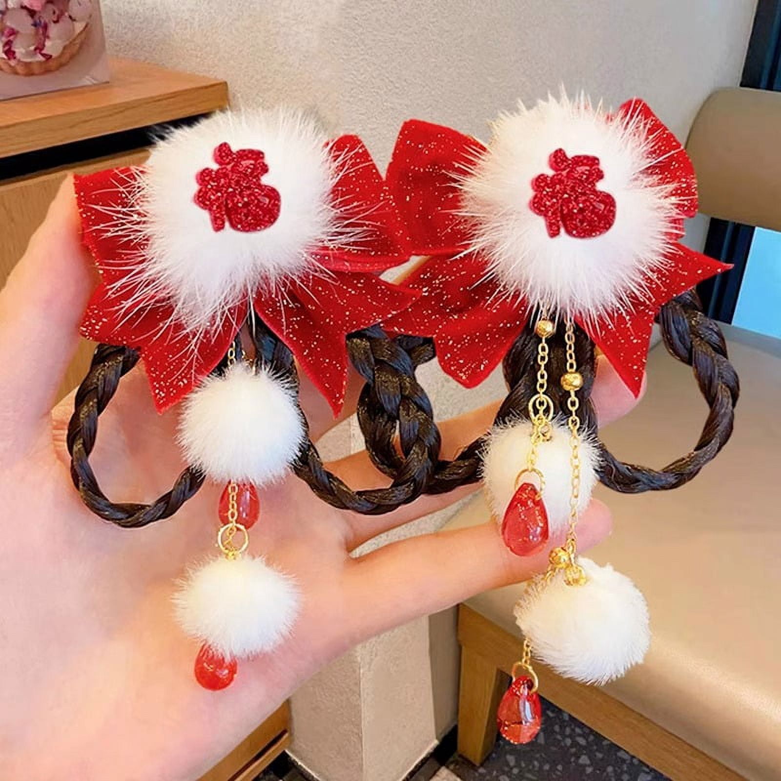 1Pair White Fluffy Fish Cake Hair Clips Cute fuzzy Hair Clips for Women Girls GRHOSE 2PCS Plush Hair Claw Clips - White & Blue Faux Fur  main image 2