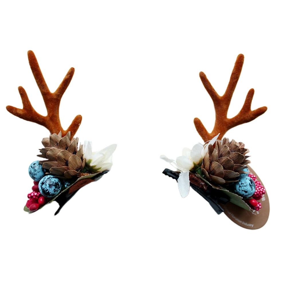 1 Pair Christmas Antler Hairpin Pine Cone Christmas Hair Clips Children