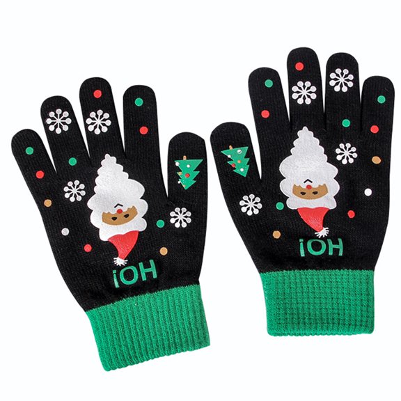1 Pair Christmas Knit Gloves Printed Touchscreen Gloves Warm Elastic Cuff Texting Mitts for Women Men