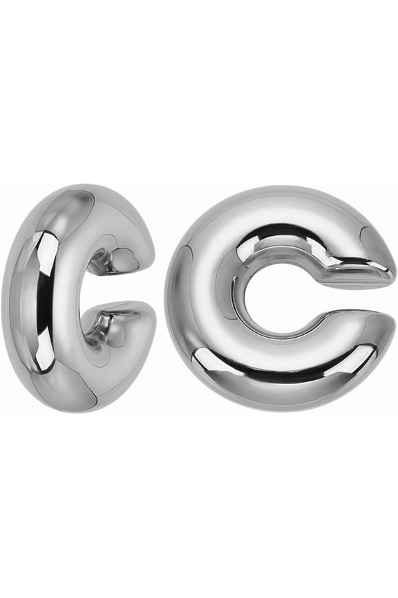 1 Pair Chunky Ear Cuff Earrings Stainless Steel Ear Cuff Secure Non Pierced Ear Clips Sparkling Cartilage Earrings C-Shaped Non-Piercing Earr for Women Men Jewelry Gifts diy Stainless Steel Color
