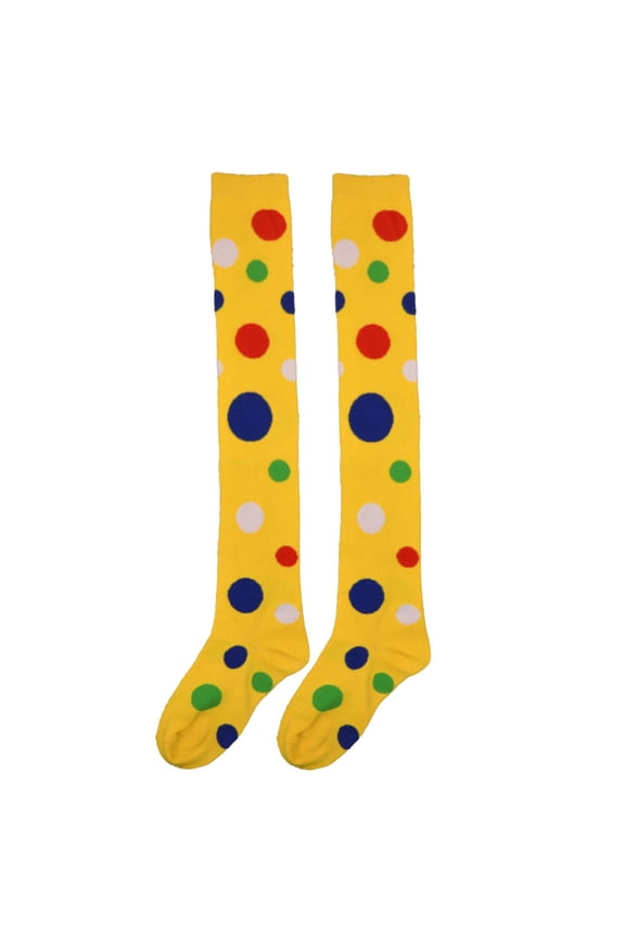1 Pair Clown Cosplay Stockings Dot Pattern Over The Knee High Socks Long Socks Party Dress Up Performance Dance Socks (Yellow)