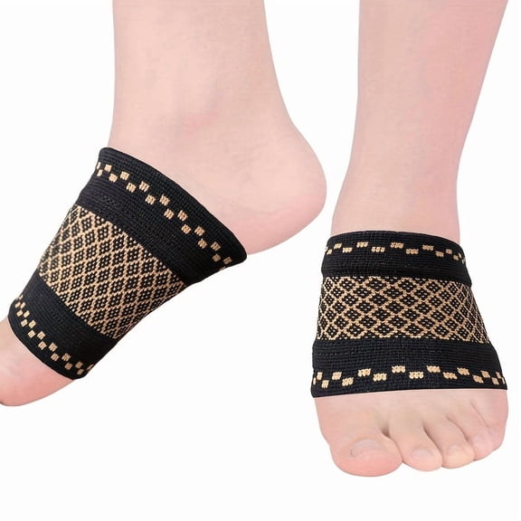 1 Pair Compression Arch Support Sleeves with Copper Fiber, Adjustable Foot Support Brace for Men and Women, Half Sock Design for Flat Feet, High Arches, Walking and Running