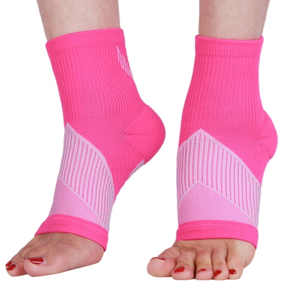 Ankle Brace Compression Sleeve (1 Pair) for Neuropathy Pain, Achilles Tendonitis & Plantar Fasciitis Relief - Foot Brace, Toeless Ankle Support Compression Socks for Women and Men (Rose Red, M)