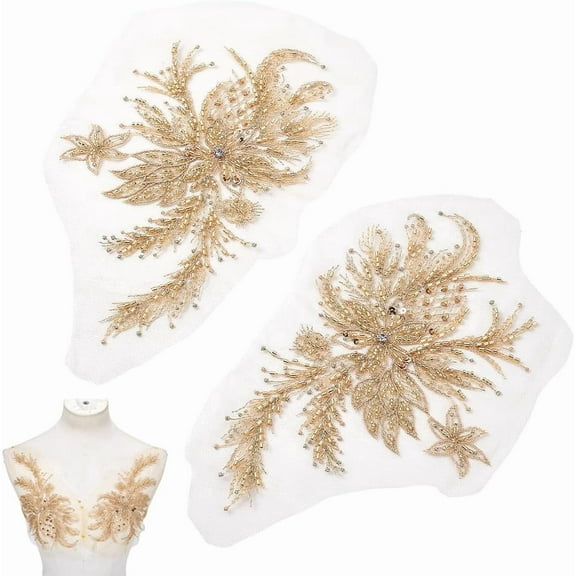 1 Pair Computerized Embroidery Cloth Sew on Patches Costume Accessories with Plastic Paillette Goldenrod 235x175x5mm for Handmade