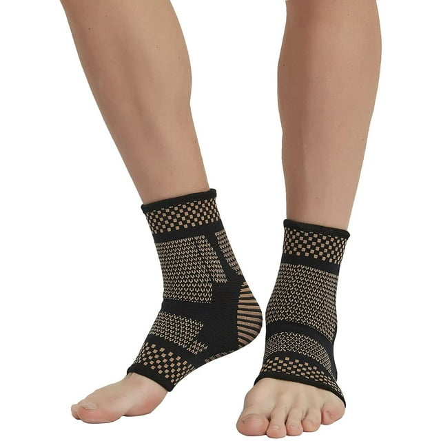1 Pair Copper Infused Ankle Braces Foot Support Compression Sleeves for