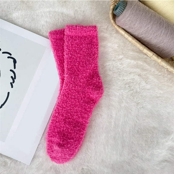 1 Pair Coral Fleece Socks for Men and Women, 25 Color Options Thermal Plush Socks, Long Knit Winter Sleep Socks, Non-Shedding Soft House Socks, Cozy Floor Gripper Slipper Socks - Hot Pink