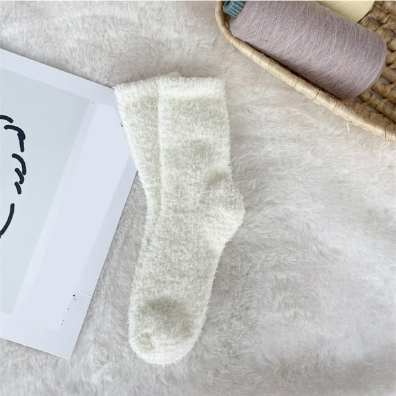 1 Pair Coral Fleece Socks for Men and Women, 25 Color Options Thermal Plush Socks, Long Knit Winter Sleep Socks, Non-Shedding Soft House Socks, Cozy Floor Gripper Slipper Socks - Beige