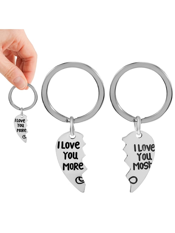 1 Pair Heart Puzzle Keychains for Couples, I Love You Most/More, Romantic Key for Boyfriend, Girlfriend, Husband, Wife