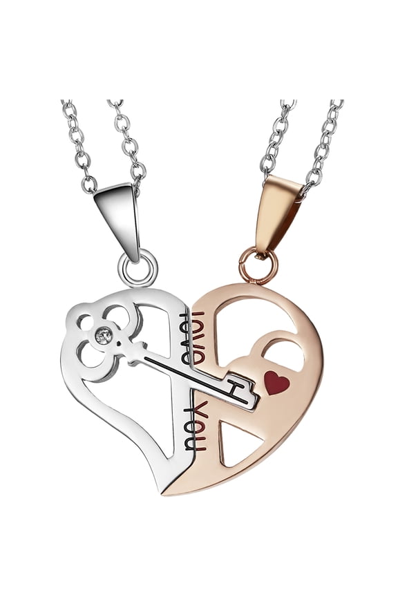 1 Pair Matching Couple Necklaces Heart Lock and Key Pendant Valentines Day Gift for Him and Her