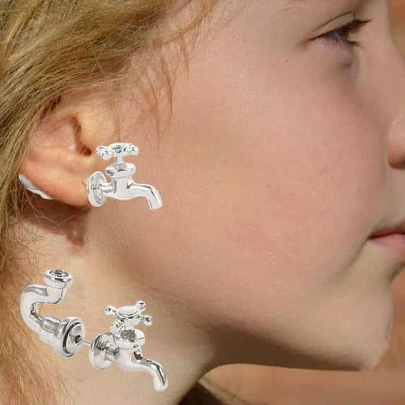 1 Pair Creative Faucet Stud Earrings Vintage Punk Water Pipe Faucet Earrings Jewelry for Women Men Gifts