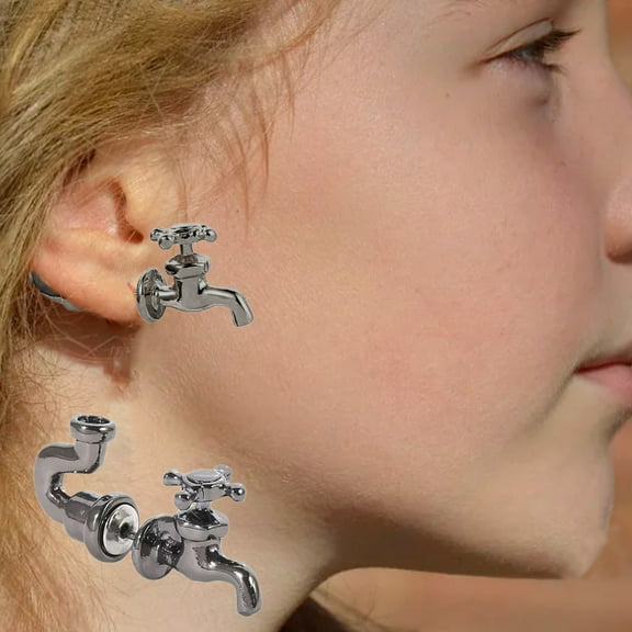 1 Pair Creative Faucet Stud Earrings Vintage Punk Water Pipe Faucet Earrings Jewelry for Women Men Gifts