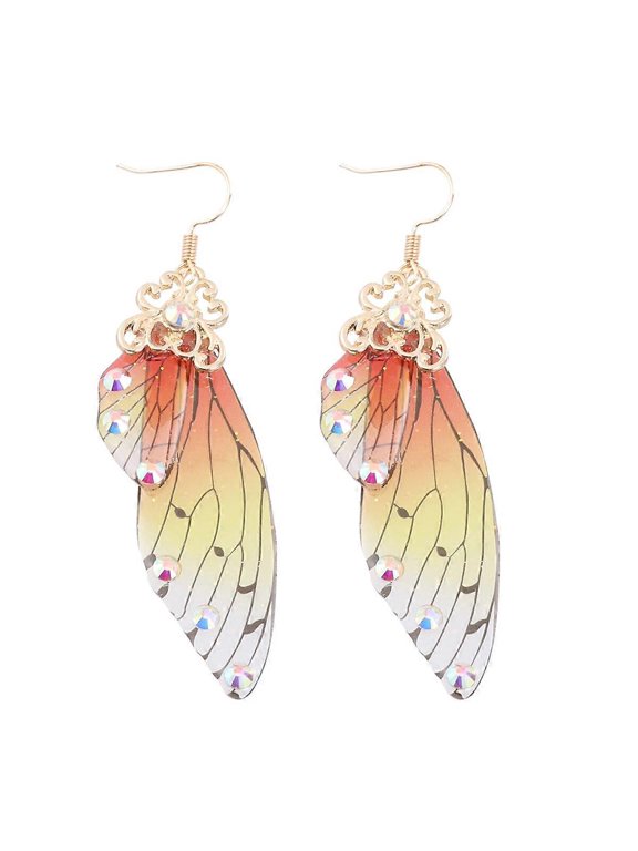 1 Pair Creative Wings Earrings Imitation Cicada's Wings Eardrops Fashion Personality Animal Design Ear Jewelry For Women Ladies (Golden Red)