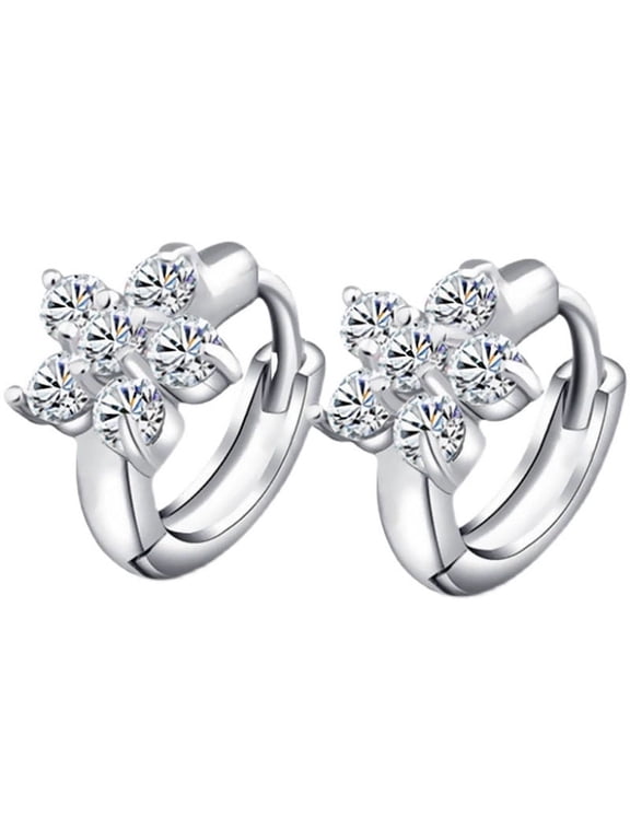1 Pair Crystal Flower Lever-back Earring in Plated Sterling Silver Birthstone Earrings Sterling Silver Cubic Zirconia Stud Earrings for Women