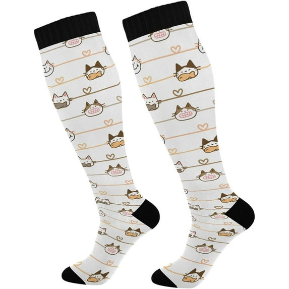 1 Pair Cute Cat Compression Socks 20-30mmHg Knee High Women Socks Tube Athletic Stockings for Men Sport Soccer Running Cycling Medical Nurse Winter Travel Gift