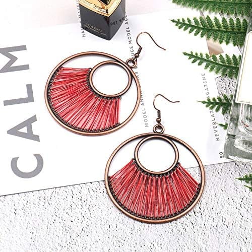 1 Pair Dangle Earrings Creative Design Alloy Dangle Earrings with Yarn Flat Round Earrings Set Trendy Simple Earrings for Women Christmas Birthday Festival Elegant Jewelry Gifts
