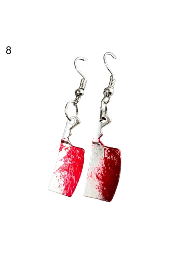 1 Pair Dangle Earrings Horrible Blood Scissors Jewelry Bloodstained Sword Axe Saw Hook Earrings for Halloween
