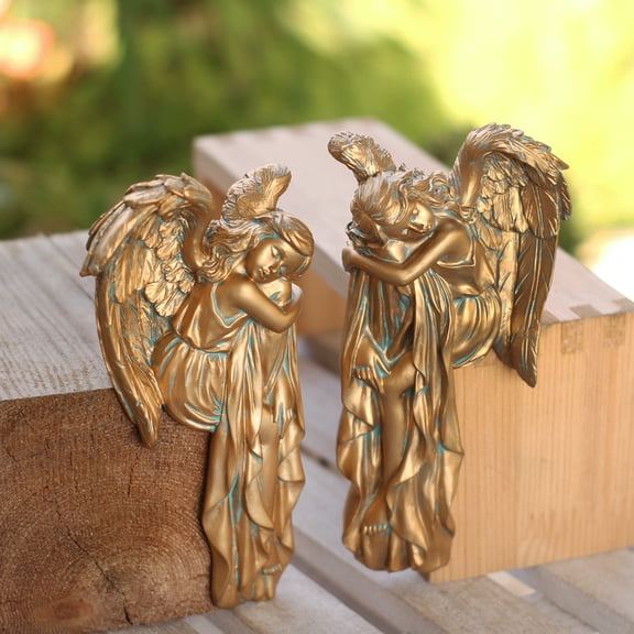 1 Pair Decorative Angel Door Frame Decor Statue,Sleeping Angel Figurines Flower Pot and Vase Hugger,Bronze Guardian Angels Window Edge Decor,Resin Door Corner Ornament for Indoor Outdoor