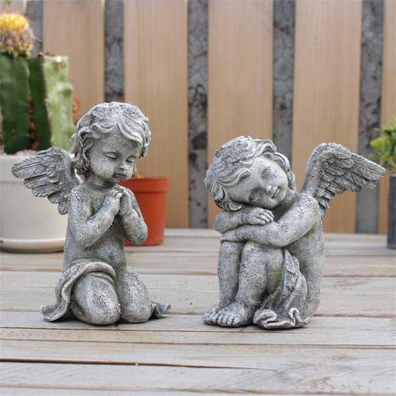 1 Pair Decorative Desktop Angel Statue Art,Praying Angel Figurines Flower Pot and Vase Decoration,Resin Guardian Angels Statue Ornament Decor for Indoor Outdoor