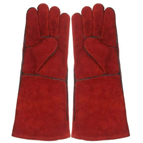 1 Pair Deluxe 14" Welding Gloves, Heat Resistance, Leather Palm Lining Gloves, Red