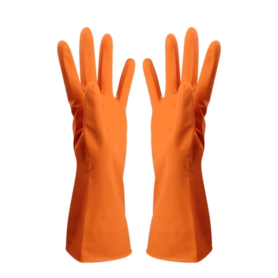1 Pair Dishwashing Cleaning Gloves, Reusable Household Cleaning Gloves, Durable Rubber Kitchen Dishwashing Gloves, Extra Thickness, Long Sleeves, for Washing Dishes, Pet Care(Orange2,14.6x3.9")
