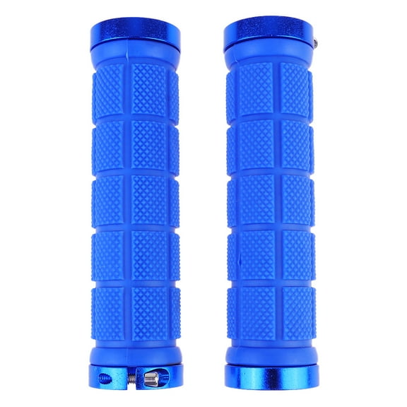 Blue Rubber Handlebar Grips with Dual-end Screw Locks for Mountain Bike Cycling Accessories 1 Pair