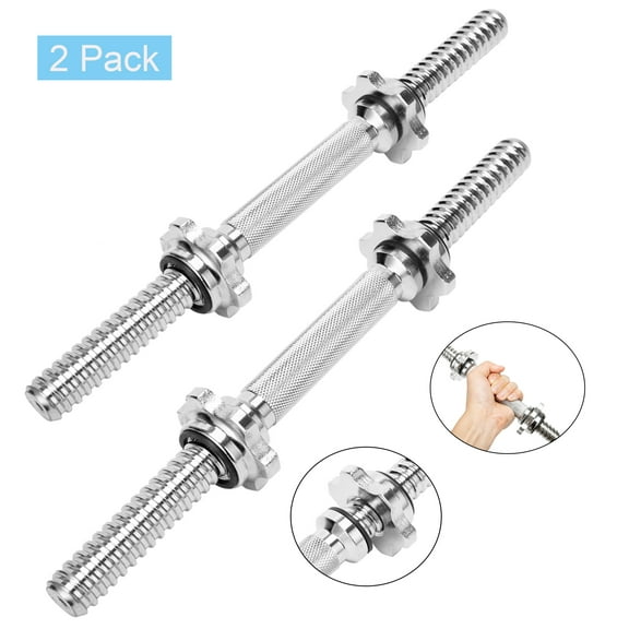 1 Pair Dumbbell Bars Chrome Dumbbell Handles Standard Threaded Dumbbell Handle Adjustable Chrome Threaded Dumbbell Handles for Weight Lifting Workout Gym Exercise Training, Hex Nut/Safety Nut