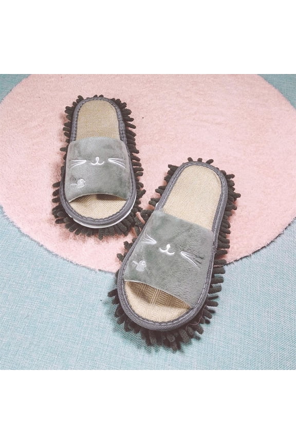 1 Pair Dust Mop Slippers Unisex Washable House Dusting Slippers Dust Floor Cleaning Warm Shoes Floor Cleaning Mop for Bedroom Bathroom Gray