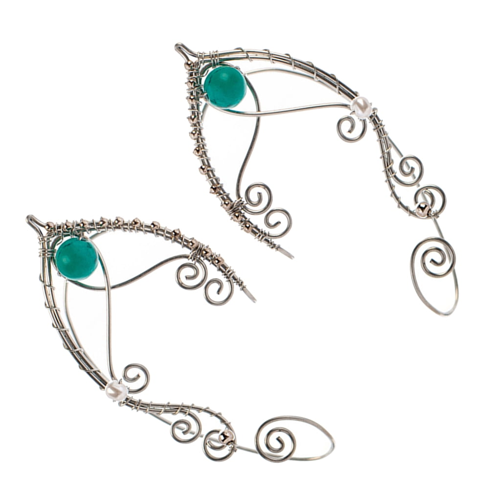 ICOL 1 Pair Ear Cuffs Elegant Pearl Fairy Earrings Pearl Wing Tassel Filigree Elven Clip- on Earrings for Wedding