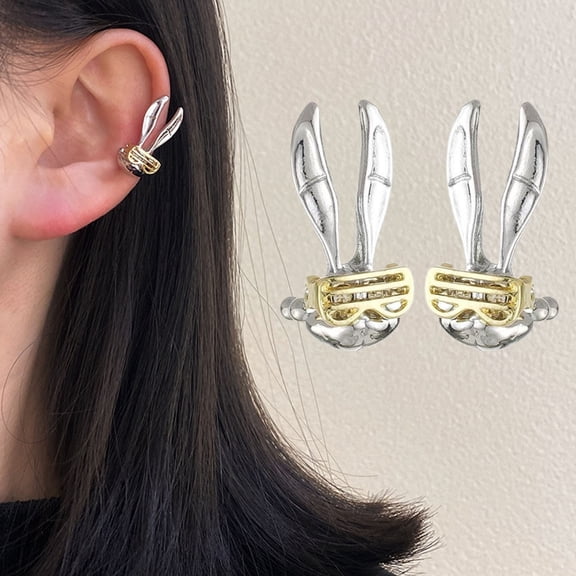 1 Pair Ear Cuffs Non-Piercing Hip Hop Punk Personality Cool Rabbit with Sunglasses Cartilage Clip Earrings Fashion