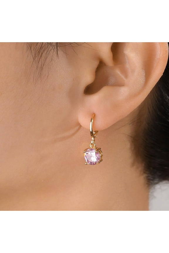 1 Pair Elegant French Style Brass Pave Clear Cubic Zirconia Flat Round Hoop Earrings Golden Pink 1.1x0.19 Inch