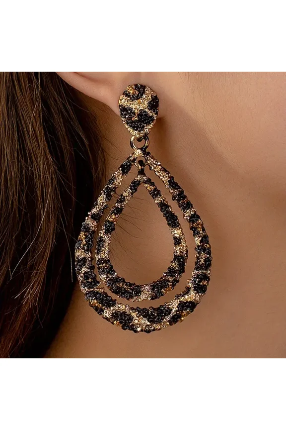 1 Pair Elegant Vintage Double Layer Leopard Print Drop Earrings