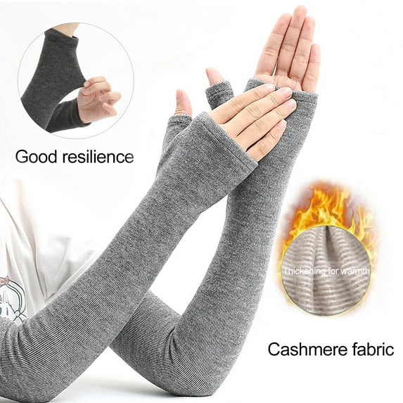1 Pair Fall Winter Gloves Fingerless Knitted High Elasticity Touchscreen Non-slip Elbow-Length Arm Warmers Arm Sleeves Keep Warm Windproof Cycling Wrist Covers