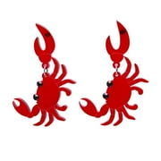 ROMANSA 1 Pair Fashion Red Crab Shaped Ear Rings Creative Exaggerated Transparent Crab Ear Drop Earrings for Women Female