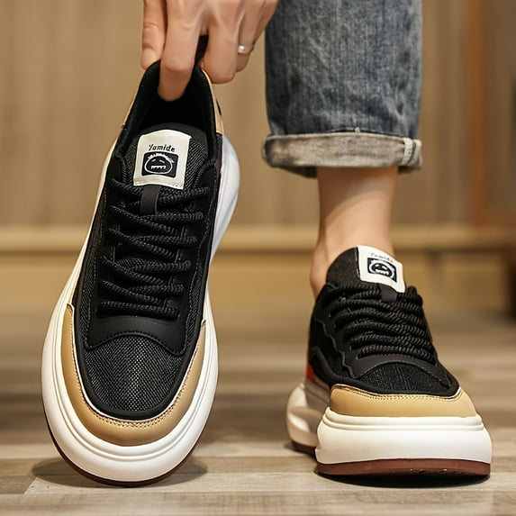 1 Pair Fashion Sneakers for Men and Women - Casual Low Top Lace-Up Shoes with Mesh Upper, Fabric Inner, and Rubber Sole - Comfortable and Stylish Footwear for All Occasions