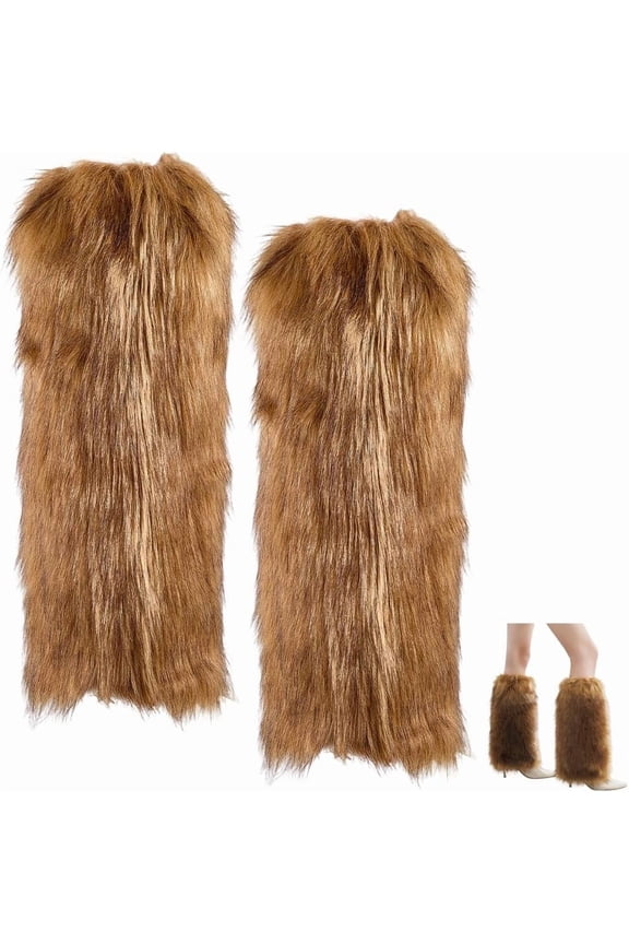 1 Pair Faux Fur Leg Warmers Brown Soft Fluffy Furry Leg Wrist Cuffs Winter Womens Fuzzy Warm Long Thick Boot Shoes Covers Socks Sleeves for Women Costumes Christmas Halloween Accessories