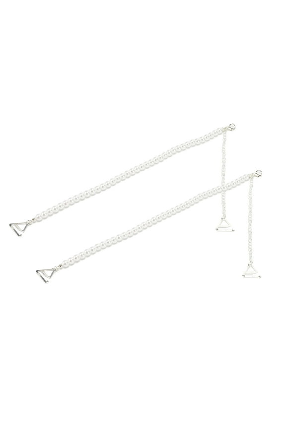 1 Pair Faux Pearl Shoulder Strap Adjustable Shoulder Belt Anti-Slip Bra Shoulder Strap White Silver Tone
