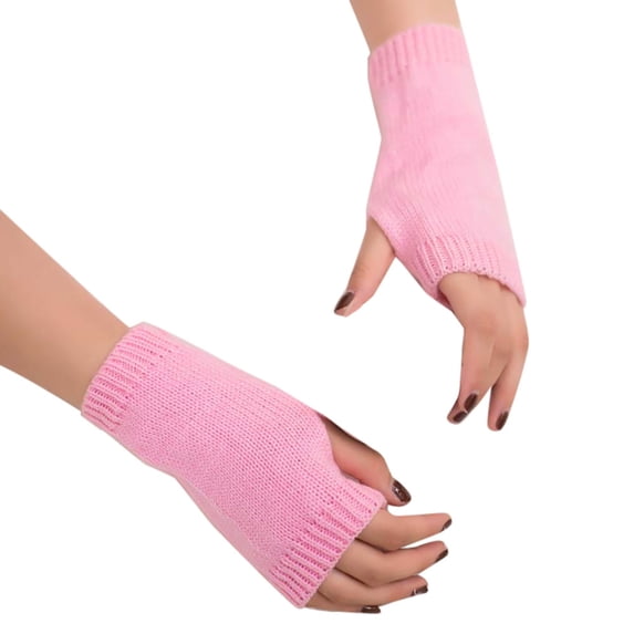 1 Pair Fingerless Gloves Wrist Soft Knitted Flexible Typing Driving Gloves for Women Men Pink One Size