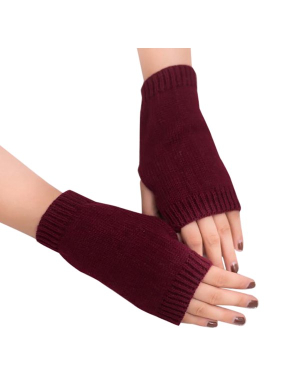 1 Pair Fingerless Gloves Wrist Soft Knitted Flexible Typing Driving Gloves for Women Men Win Red One Size