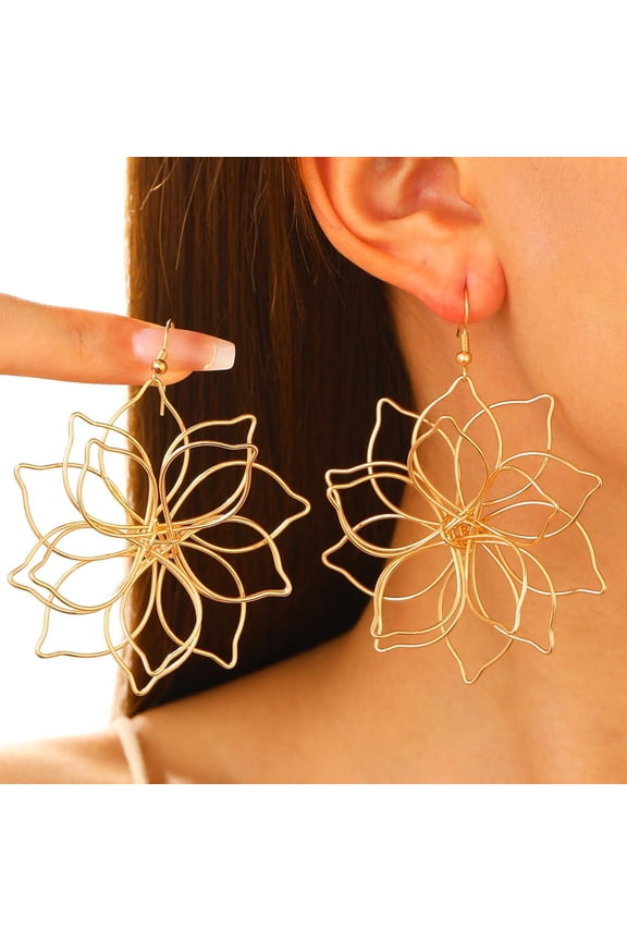1 Pair Flower Dangle Earrings Flower Statement Dangle Earrings Hanging Earrings Wedding Party Prom Earrings Everyday Illusion Jewelry for Women Wedding Birthday Party Jewelry Gifts Light Gold