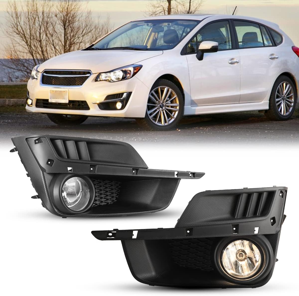 1 Pair Fog Lights Assembly Fit for Subaru Impreza 2015 2016,w/H11 12V55W Bulbs + Wiring Harness (Black Housing Clear Lens)