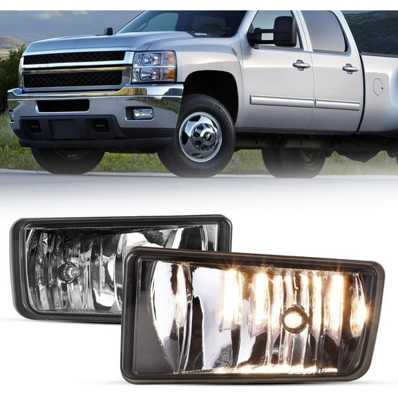 1 Pair Fog Lights Lamps Assembly Compatible with 2007-2014 Chevy Silverado 1500/2500/3500,Fog Lamps Replacement for 2007-2014 Suburban 1500/2500 w/ Off-Road Pkg,Smoked Lens